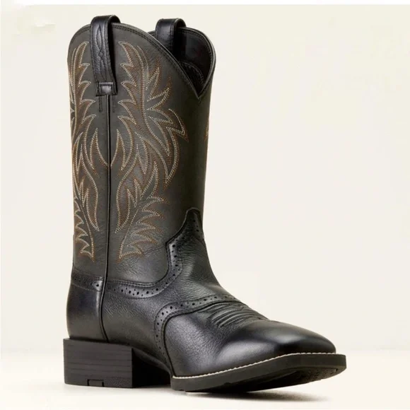 Brand New ARIAT Leather Cowboy Boots in Black Deertan Size 11